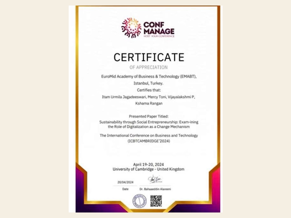ICBT Cambridge Certificate of Appreciation